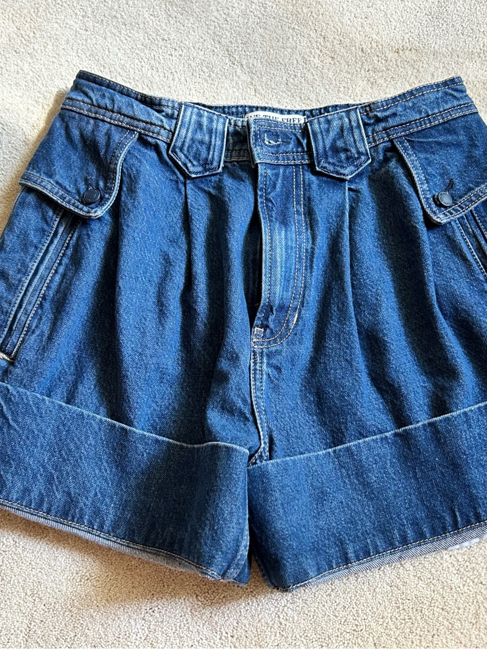 We The Free Dark Blue High-Waist Denim Shorts